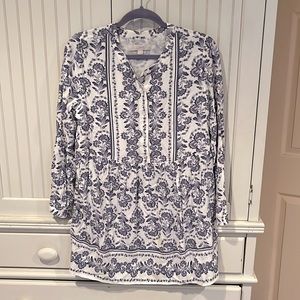 LOFT Tunic Mini Dress with Watercolor Woodblock Florals